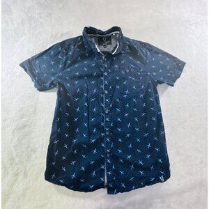 Quilted Giraffe Shirt Boys 10/12 Navy Blue Airplane Print Button-Up short sleeve
